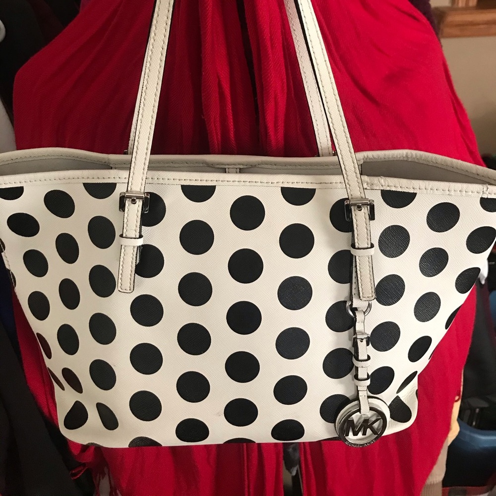 Michael kors black and white polka dot purse